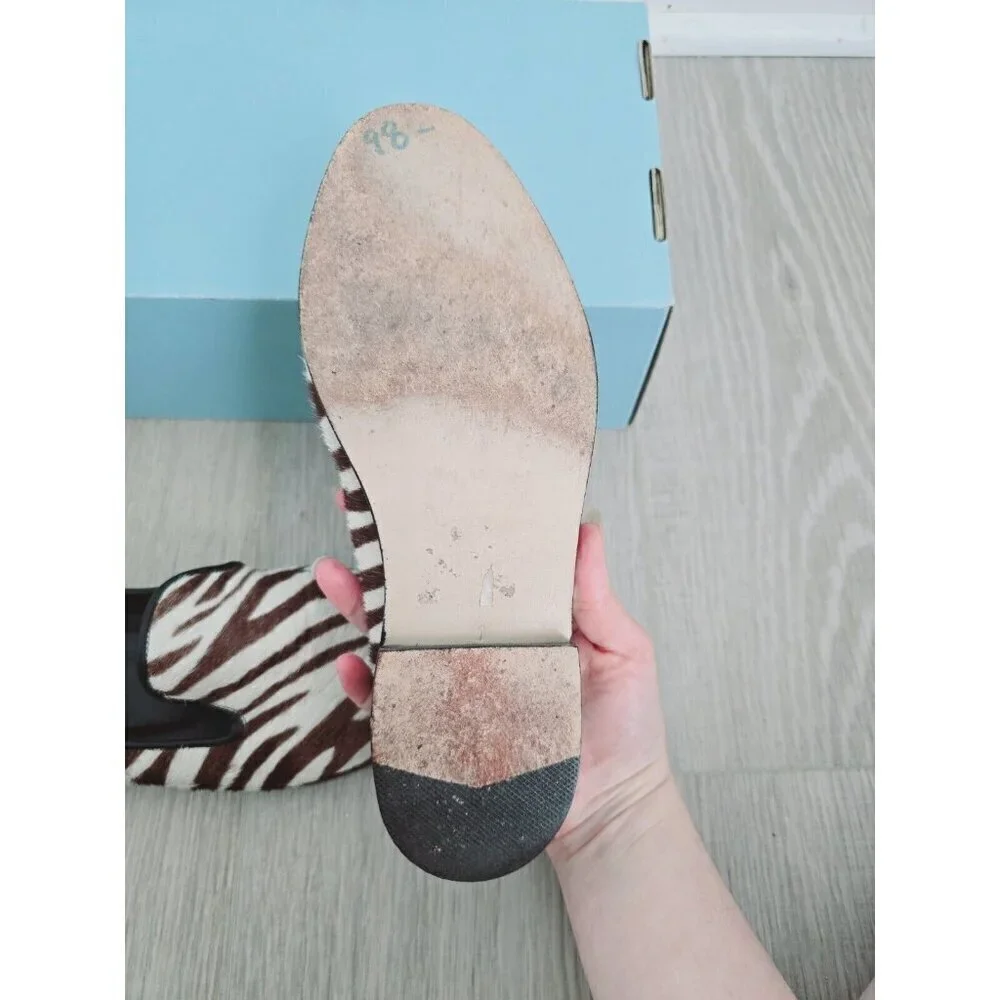 Greater LA Western Boho Calf Hair Zebra Animal Print Slip On Mules Shoes 7.5